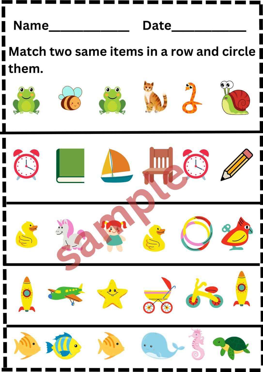 Picture Matching Activities (10 Pages) for Pre-schoolers - Downloadable ...