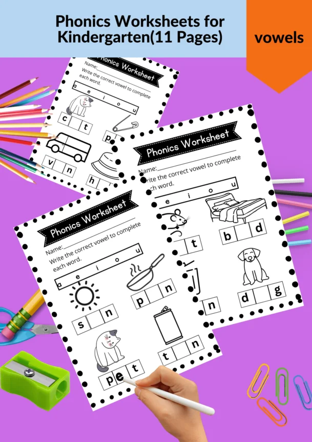 Phonics Basic Practice Phonics Worksheet Bundle | 10 Pages Vowels & Beginning Sounds for $2
