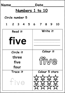 Number Words Worksheets 1 to 10
