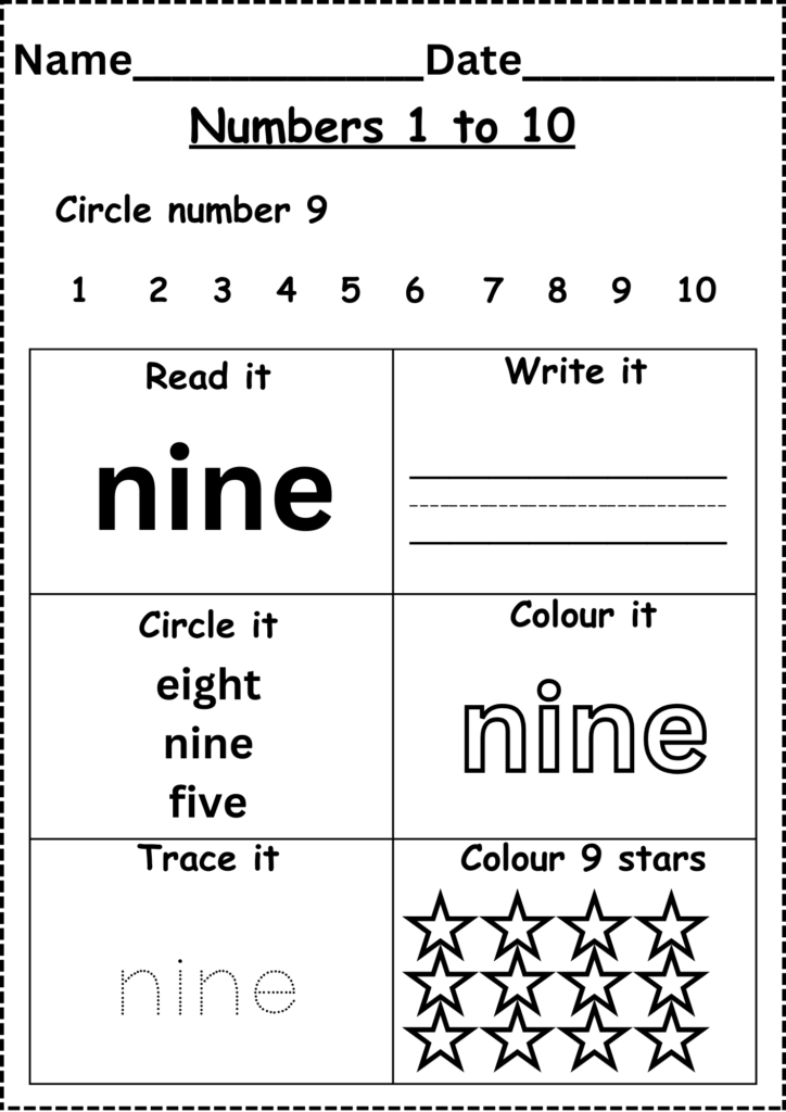 Number Words Worksheets 1 to 10