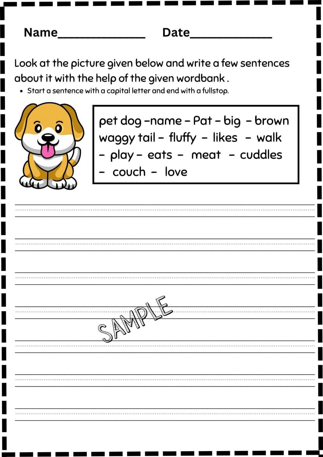 My Pet Animal Dog 10 Lines Creative Writing Worksheets For Kids Fun Animal  Prompts
