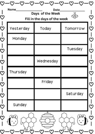 Days of the Week (28 worksheets) - Downloadable Worksheets