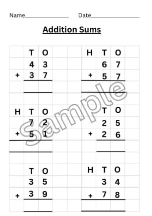 Addition Sums Worksheets for Grade 1,2 and 3