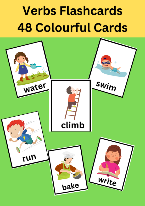 48 printable verb flashcards for little learners