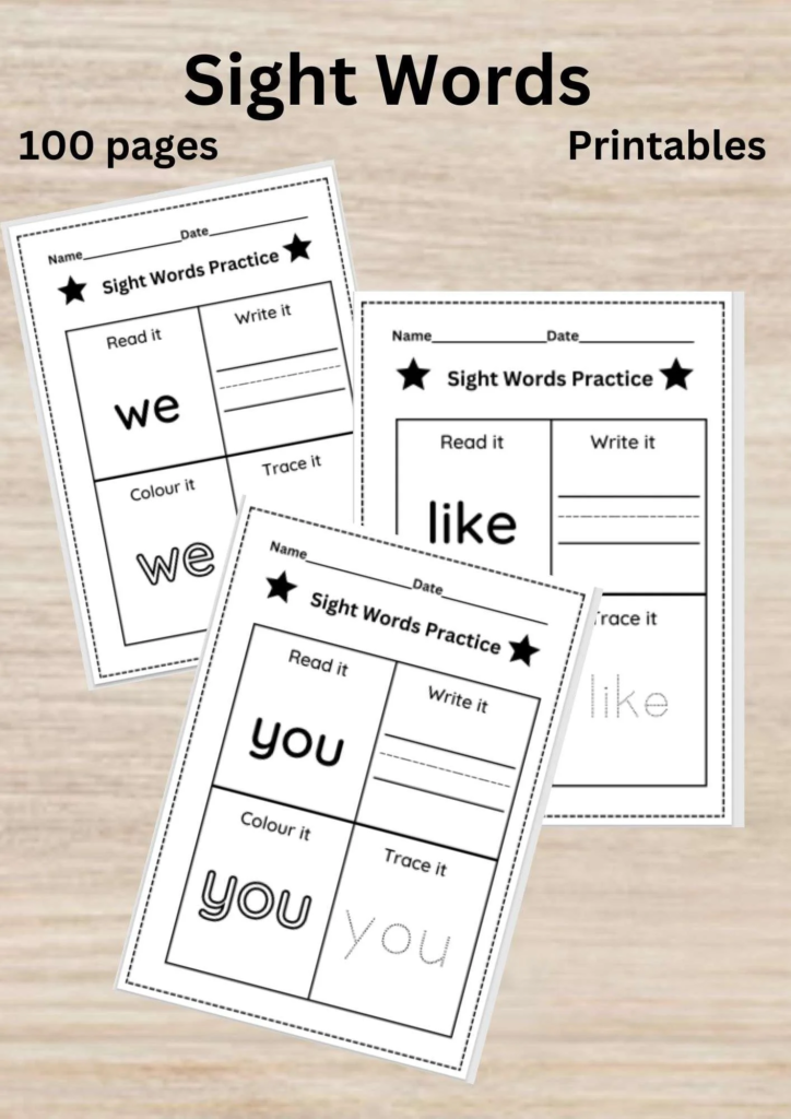 Sight Words Worksheets for Kindergarten
