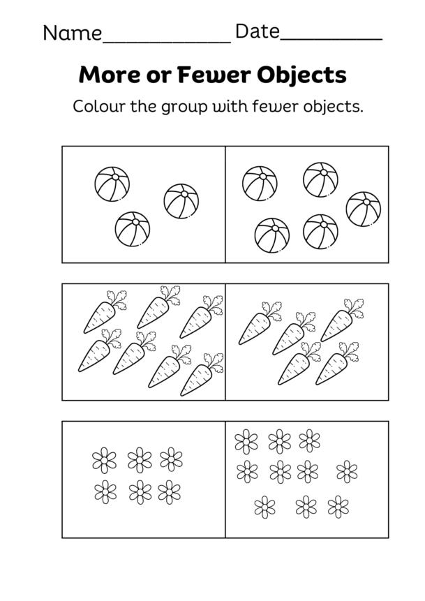 More than Fewer Than Worksheets for Kindergarten