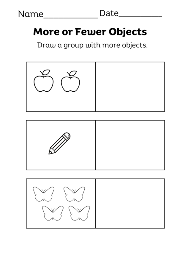 More than Fewer Than Worksheets for Kindergarten