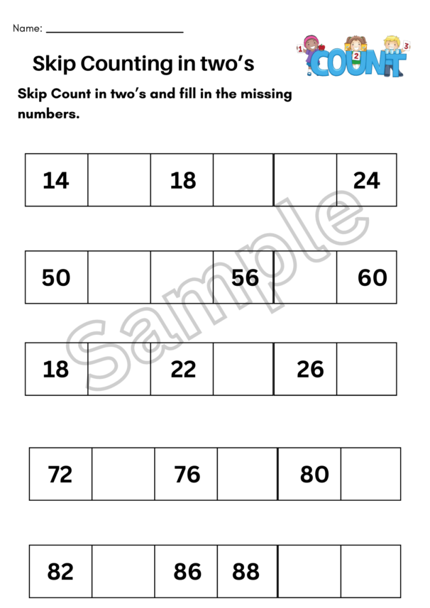 Skip Counting by 2 Worksheets