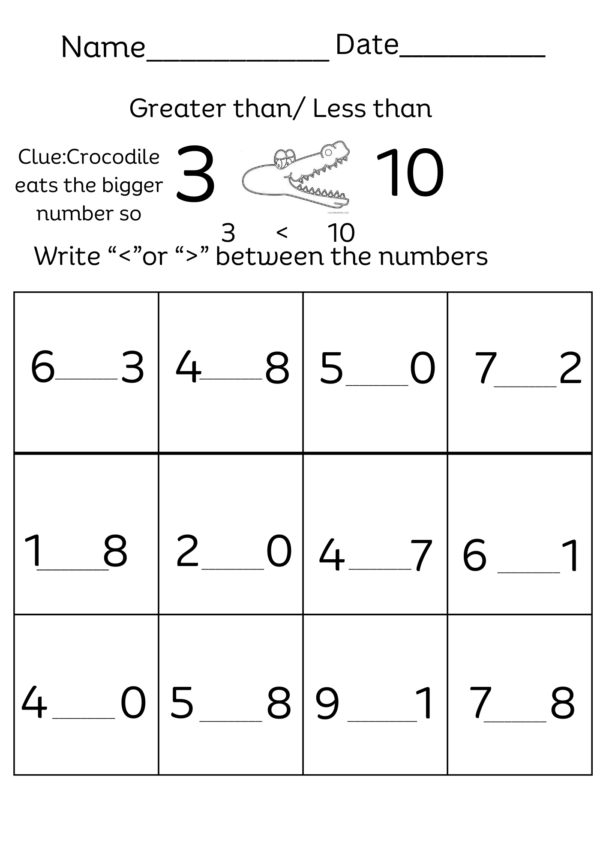 More or less Free downloadable worksheet for kindergarten