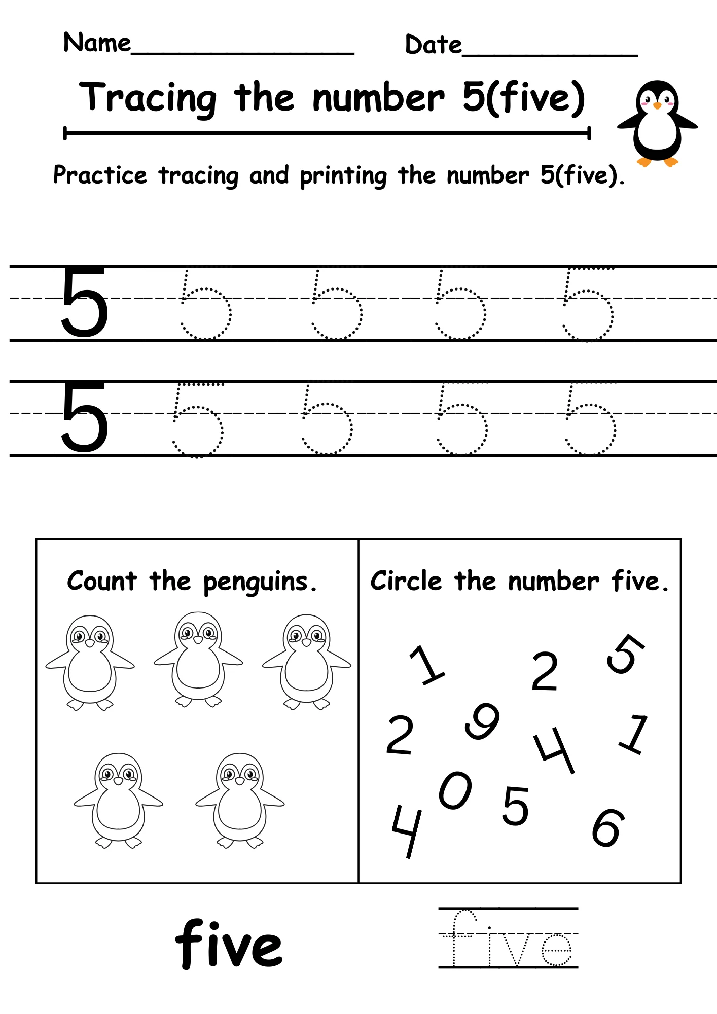 5 Tracing Number 5 Free Worksheet