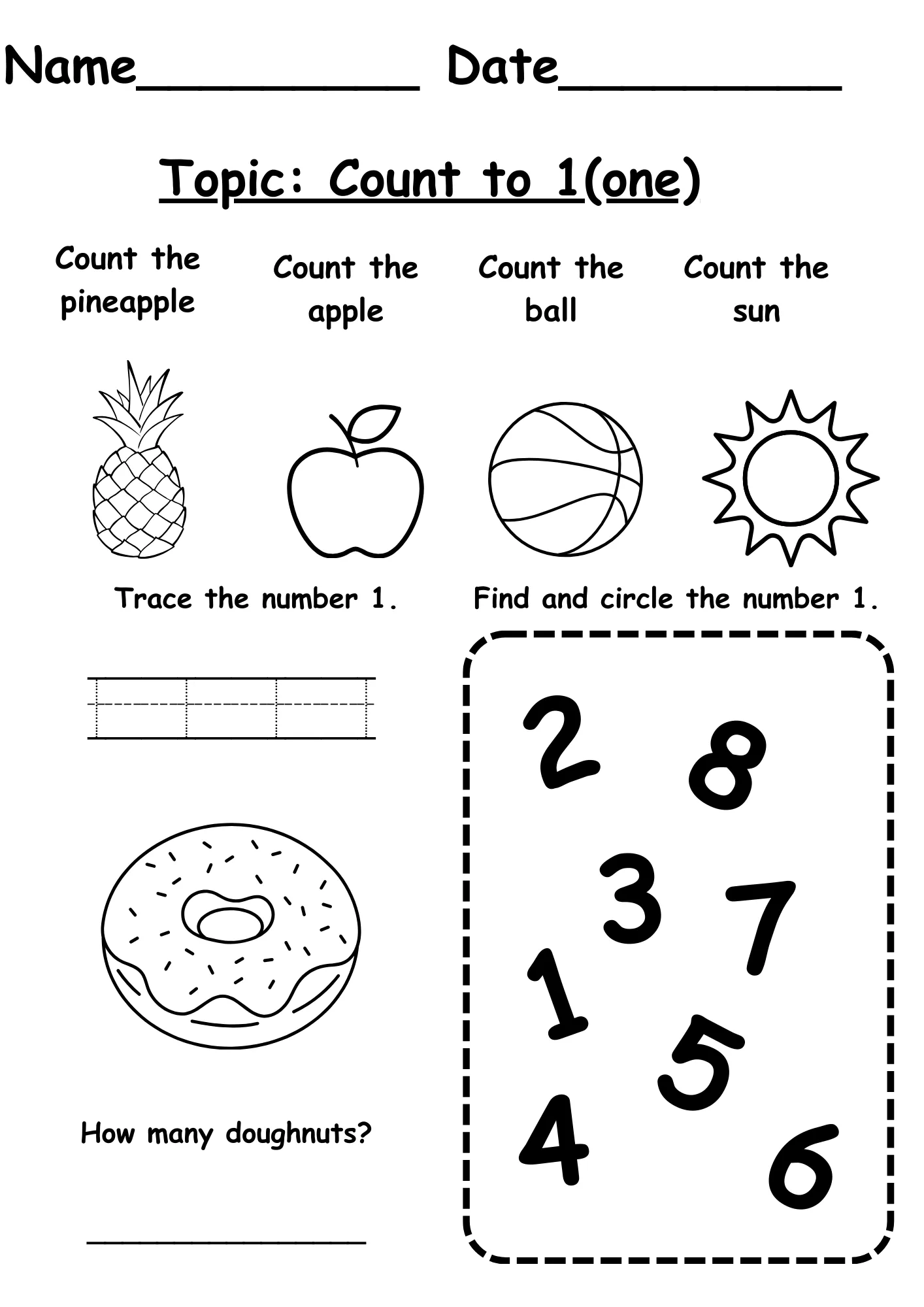 1 counting free worksheets