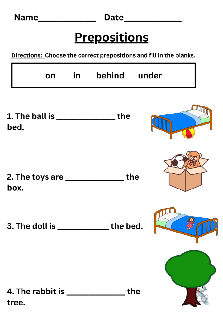 Preposition Worksheet For Kindergarten And Grade 1 0775