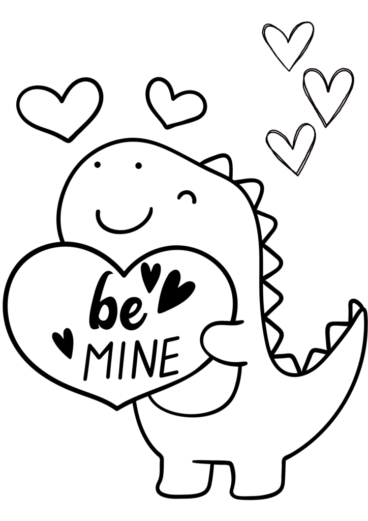 Be Mine Dinosaur Coloring Page Free