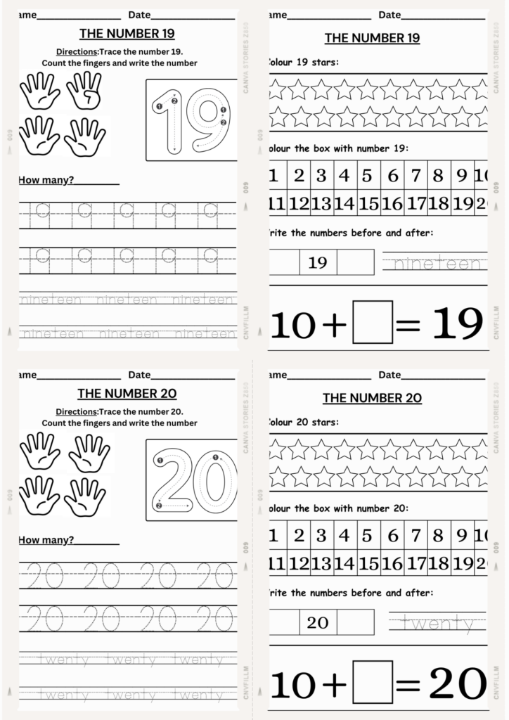 Number 11 to 20 worksheets pdf