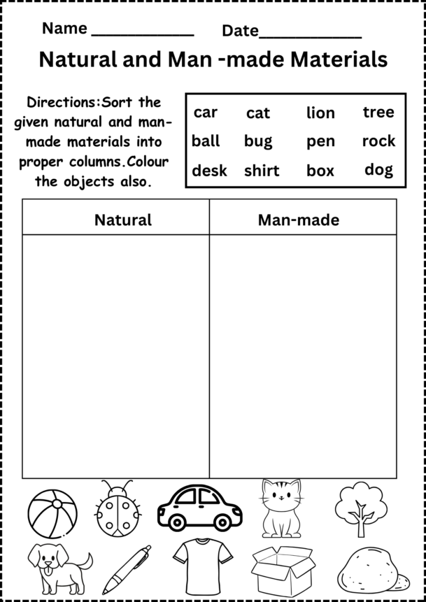 Natural and Man-made Materials Worksheet