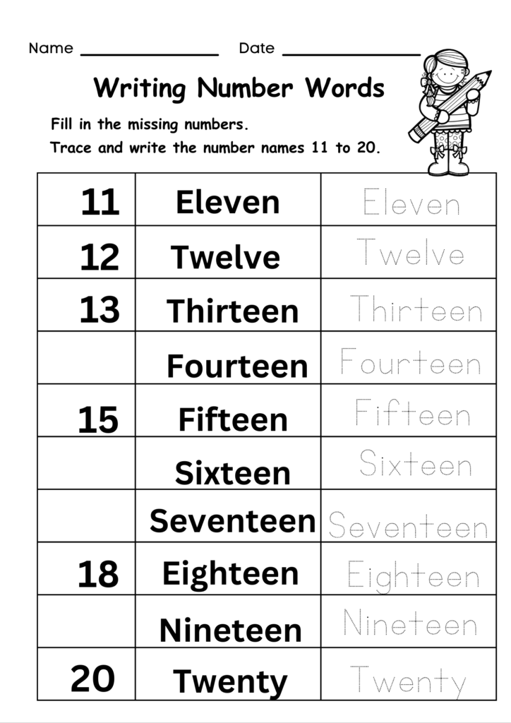 Number Words 11 to 20 Free PDF Download