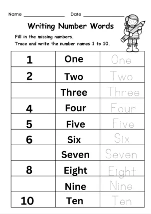 Numbers and Number Words Free PDF ( 1 - 10)