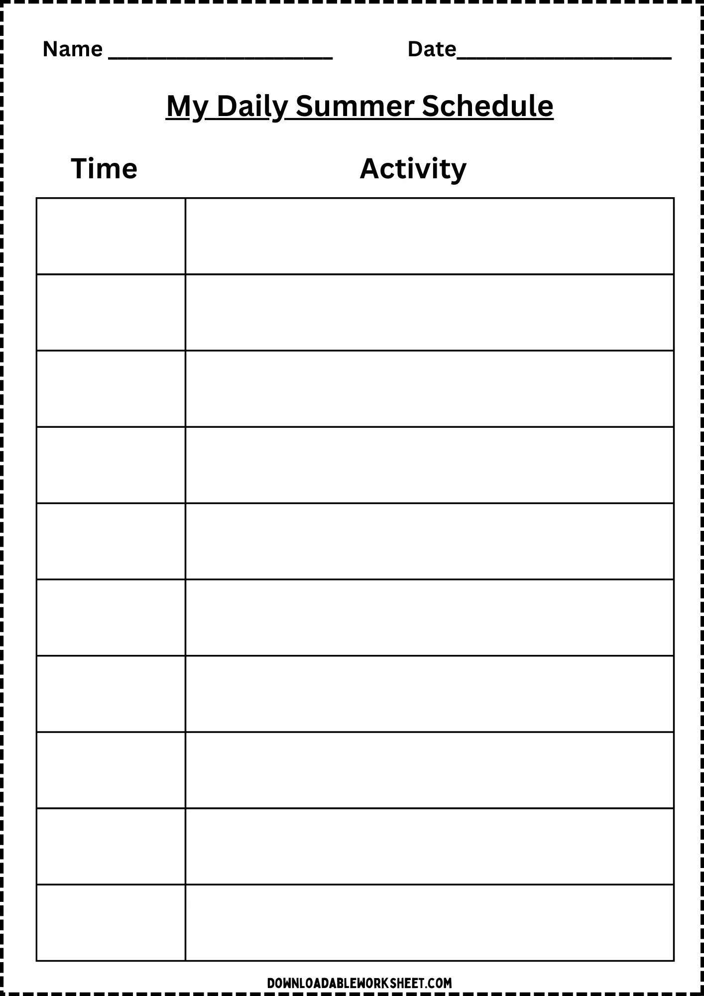 2 Summer Schedule for Kids