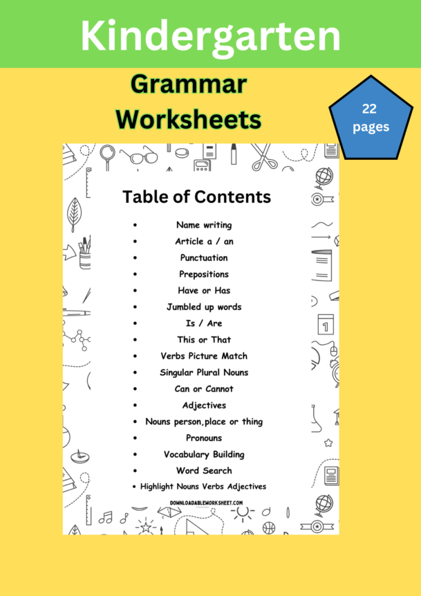 Grammar Worksheets for Kindergarten