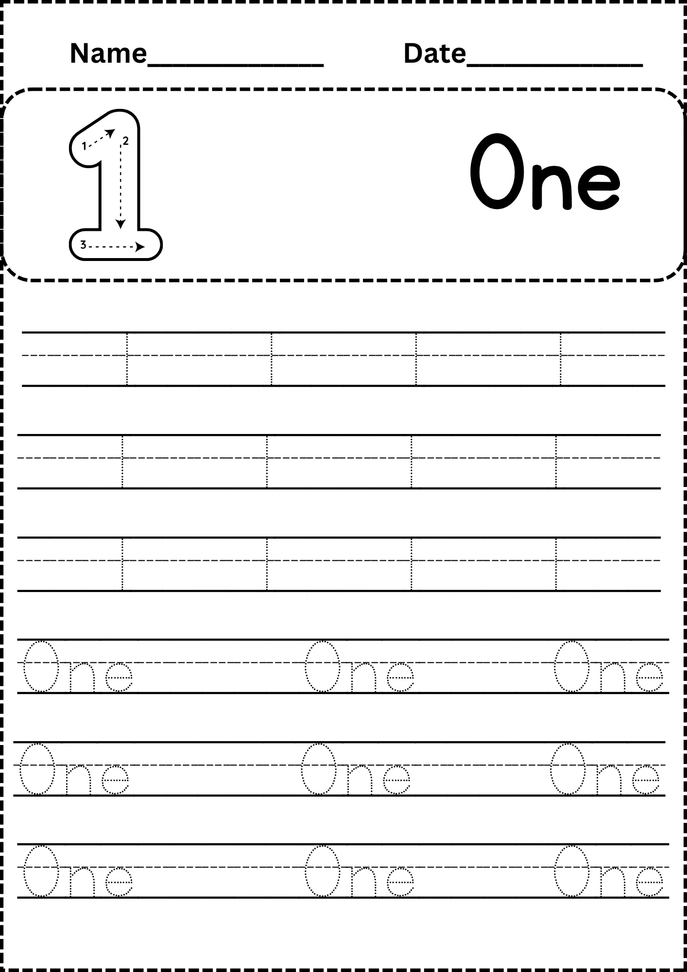 2 number tracing 1 - 10