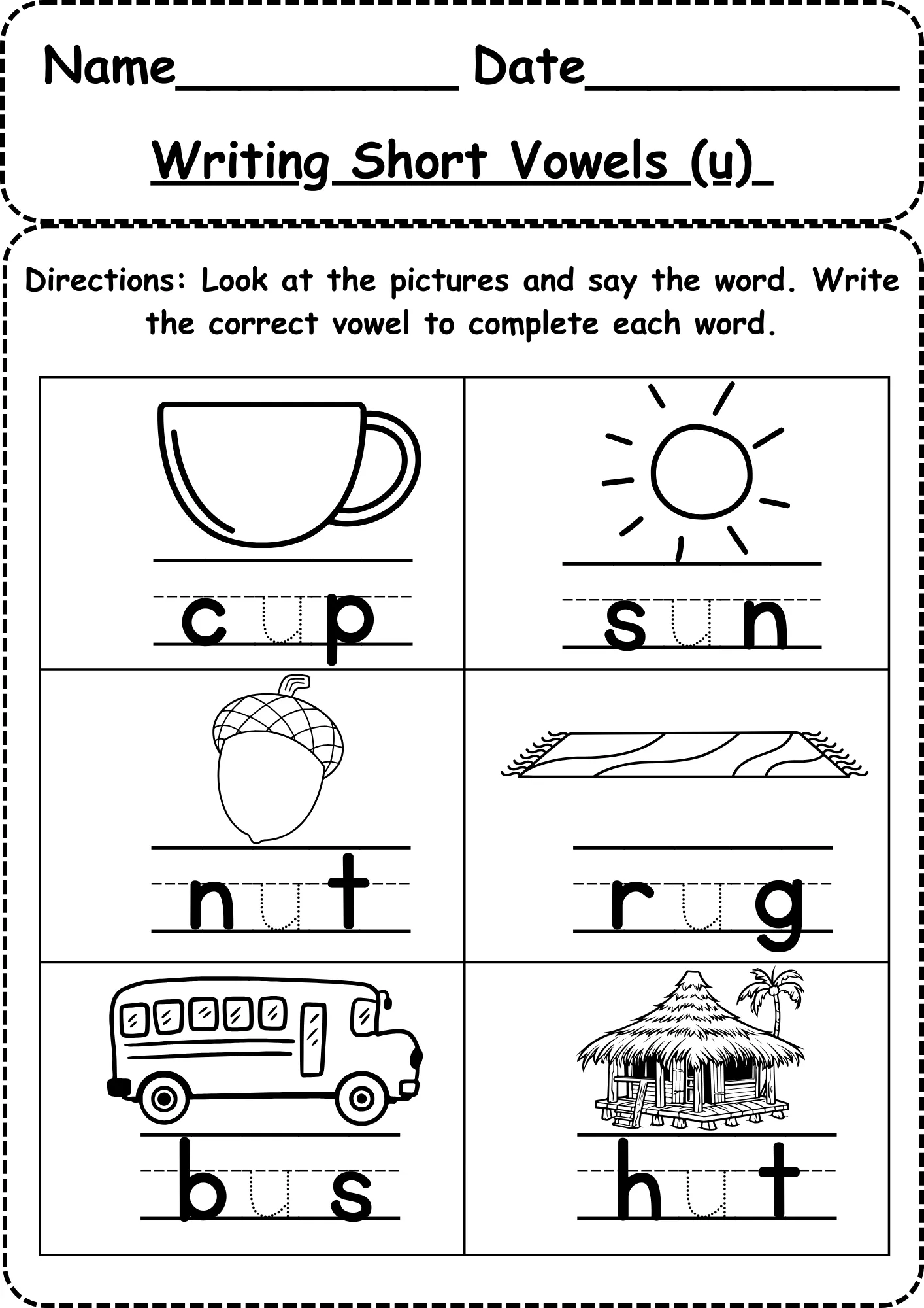 vowel u worksheet free