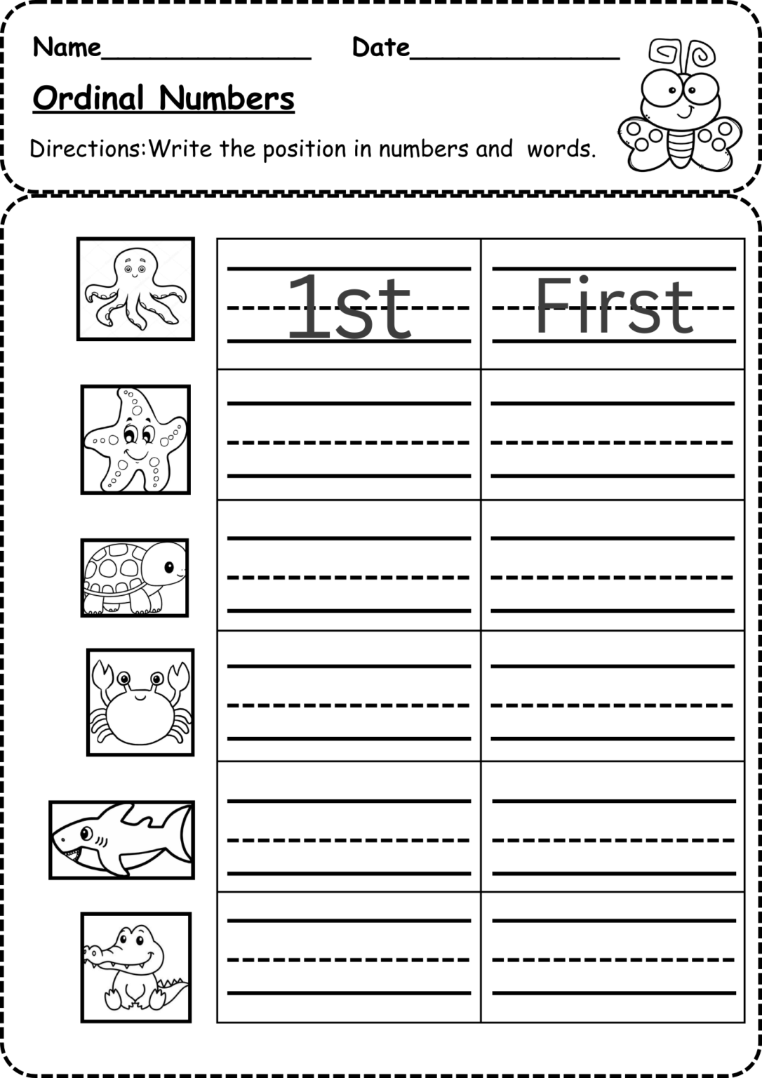 6 Best Free Ordinal Numbers Worksheets for Kindergarten and Grade 1
