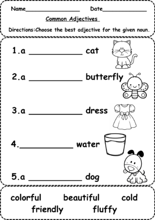 Free Adjective Worksheets – Color, Choose & Match Adjectives