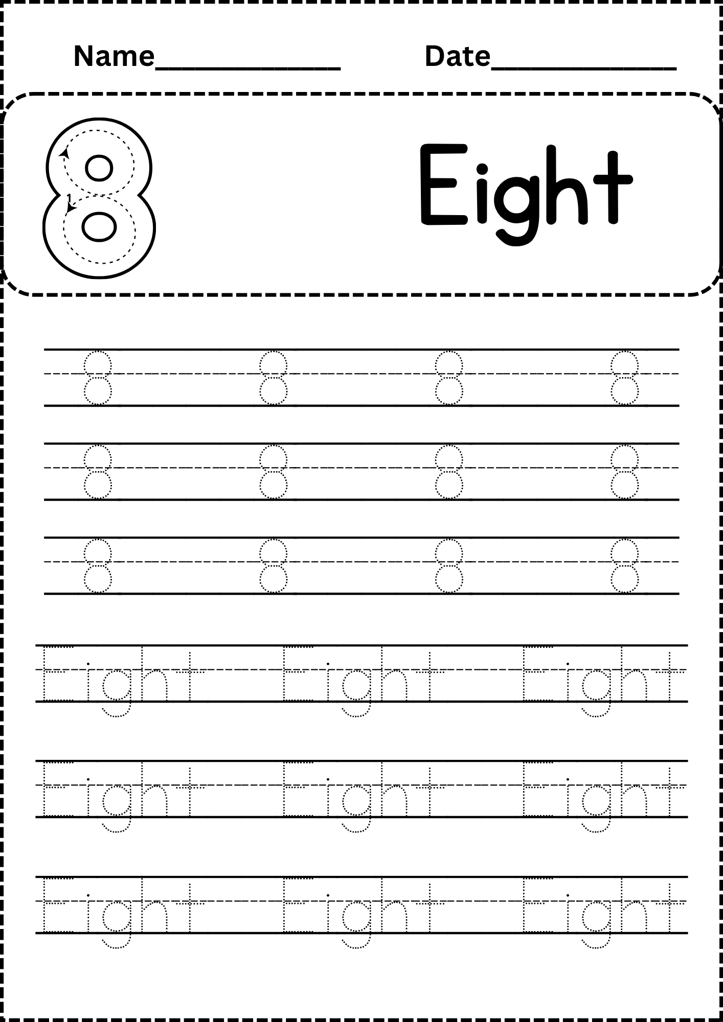 Free Number Tracing Worksheets for Kindergarten