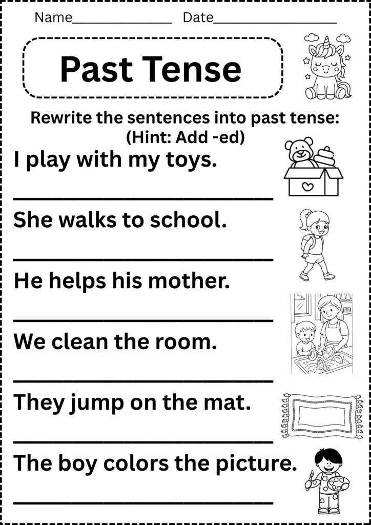 past tense verbs worksheets for grade 1