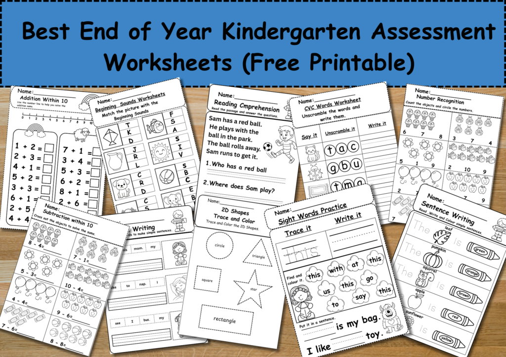 End of Year Kindergarten Assessment Worksheets
