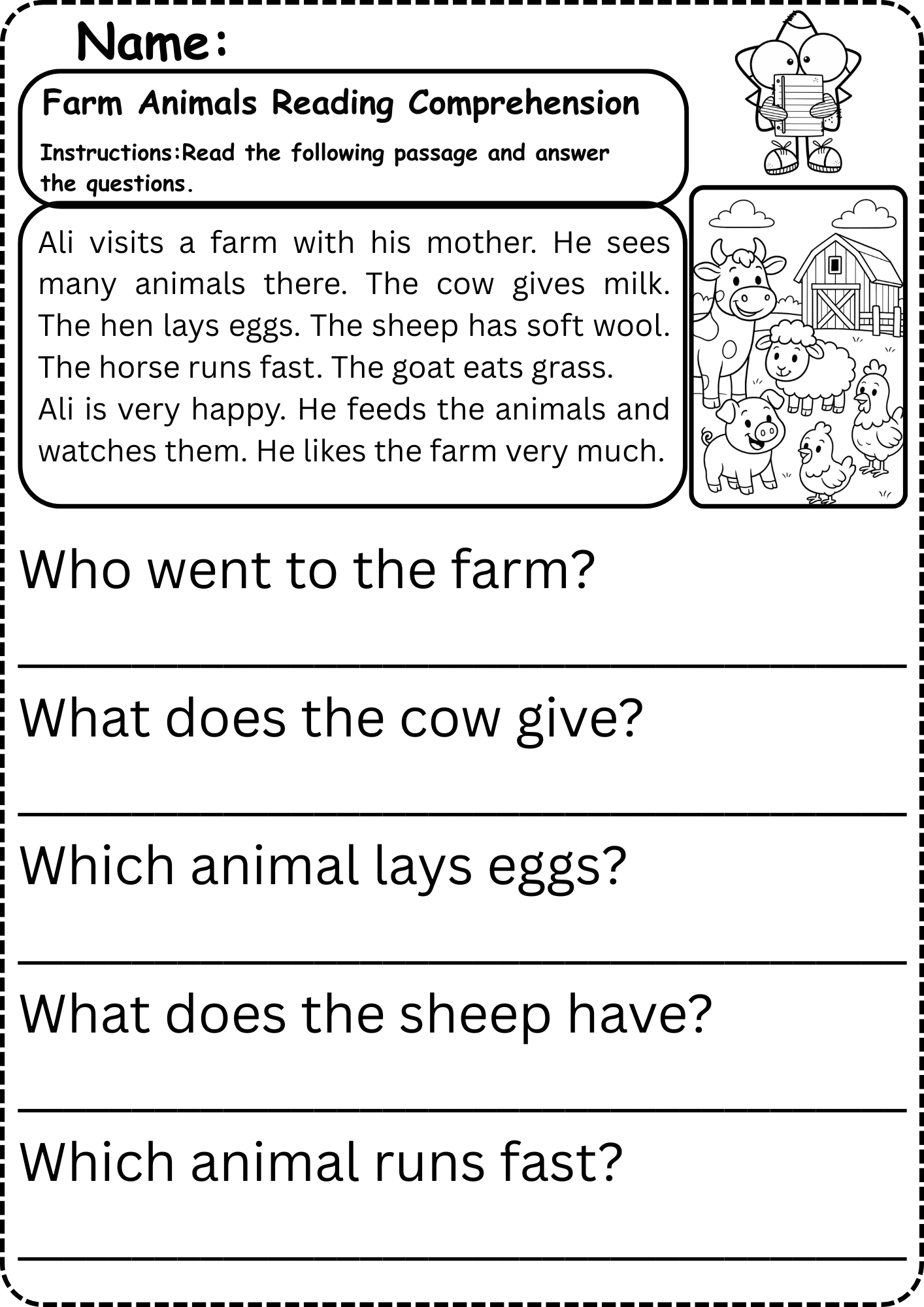 Farm Animals for Kids – Free Worksheet bundle for Kindergarten & Grade 1