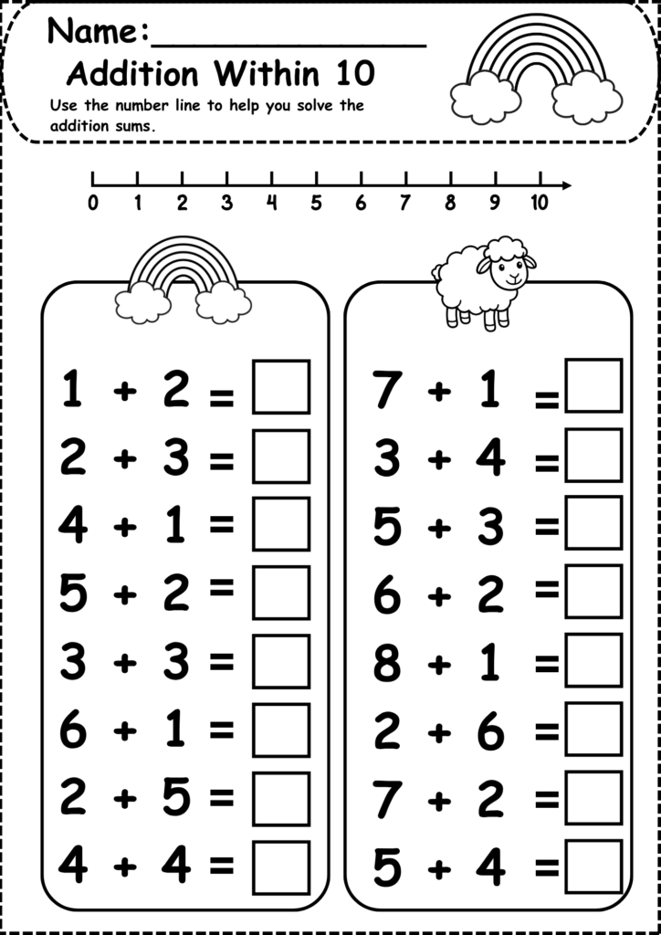End of the year Kindergarten Assessment Worksheets Addition 
