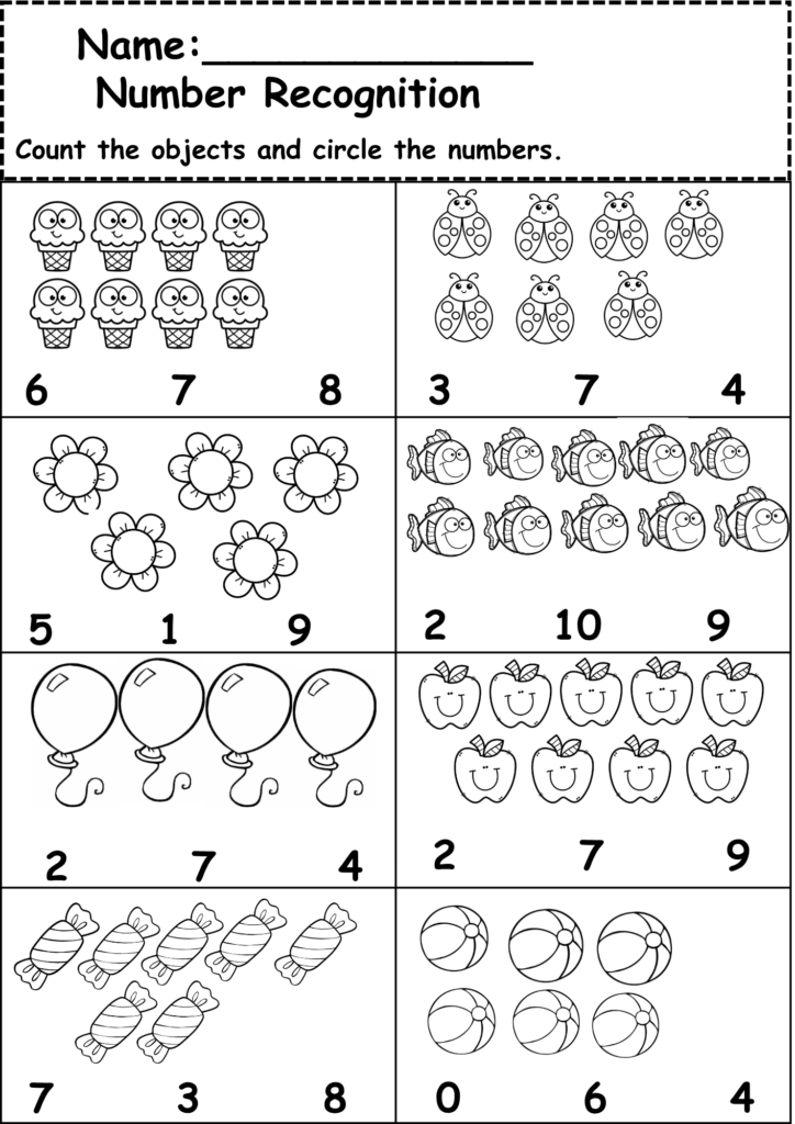 End of the Year Kindergarten Assessment Worksheets number recognition
