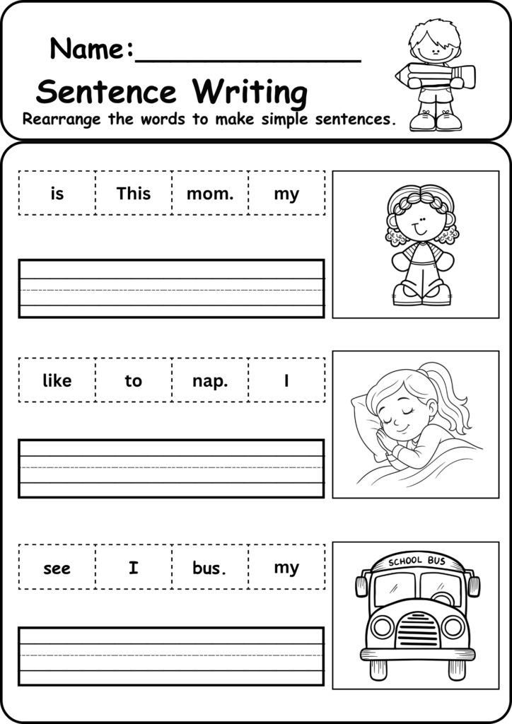 End of the Year Kindergarten Assessment Worksheets  sentence writing