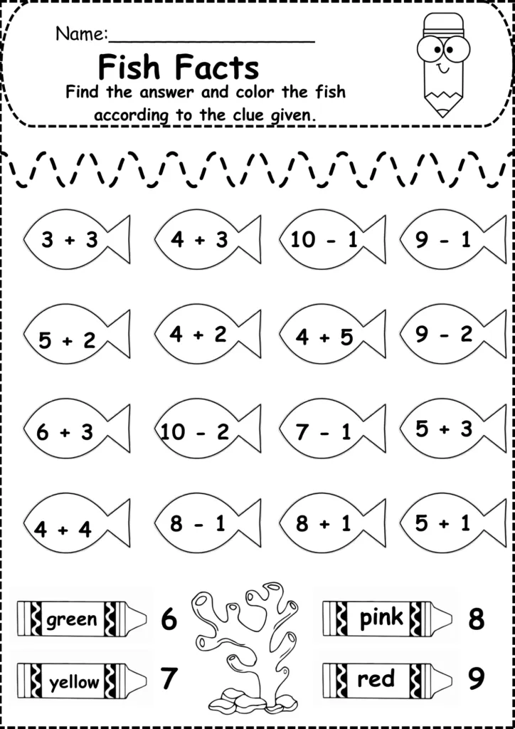 Free Kindergarten Addition and Subtraction Worksheet