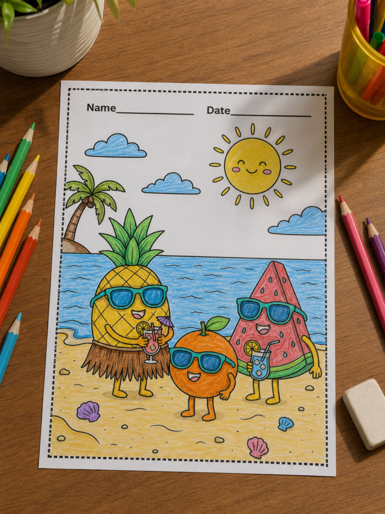 Summer coloring pages fruits