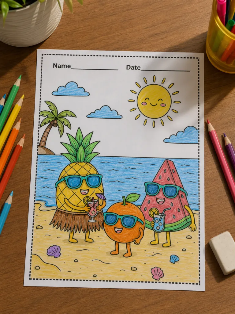 Summer coloring pages fruits