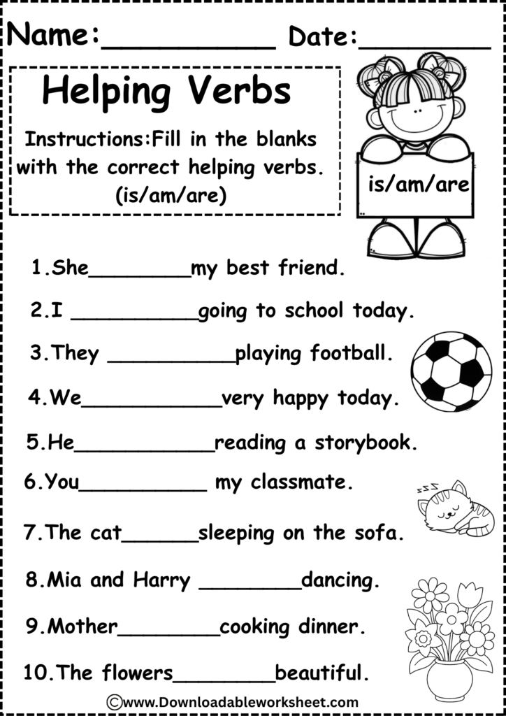 Helping Verbs Worksheet for Grade 1