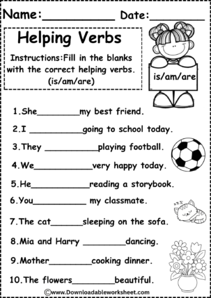 Helping Verbs Worksheet for Grade 1