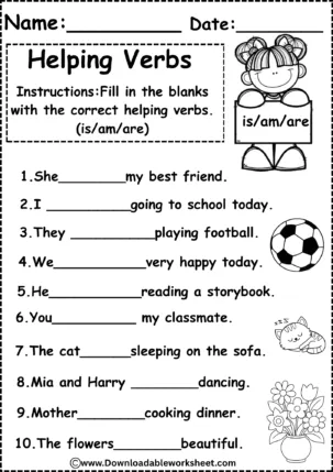 Helping Verbs Worksheet for Grade 1
