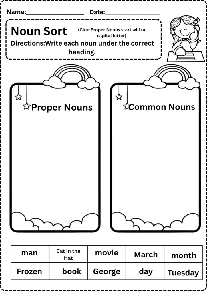 Free common and proper nouns worksheets sort
