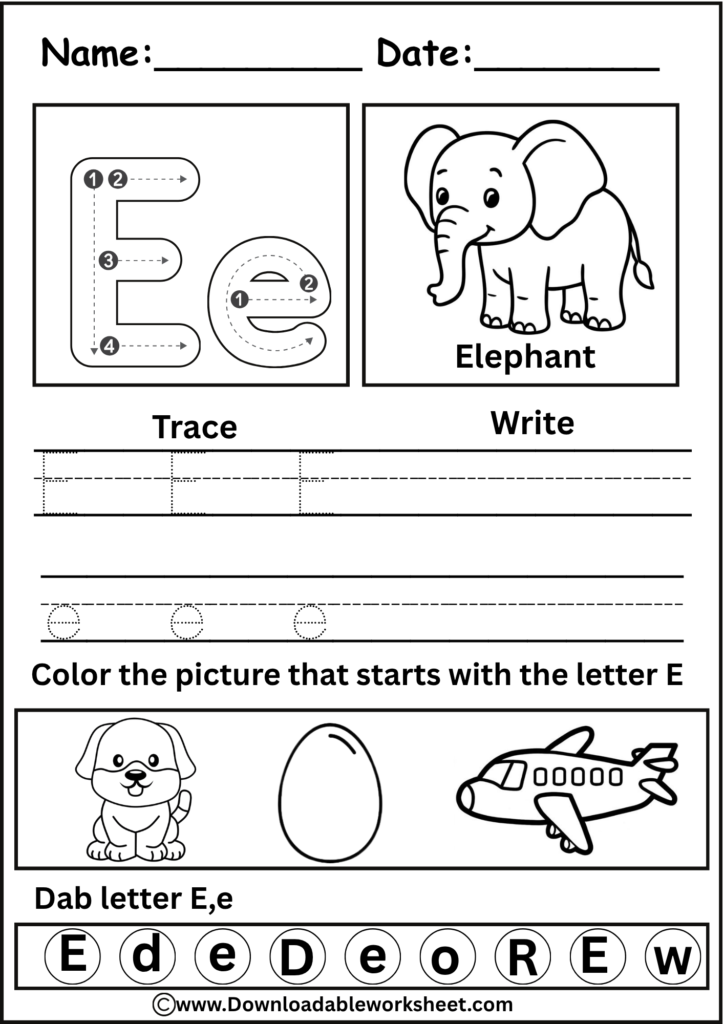 Letter E Worksheet