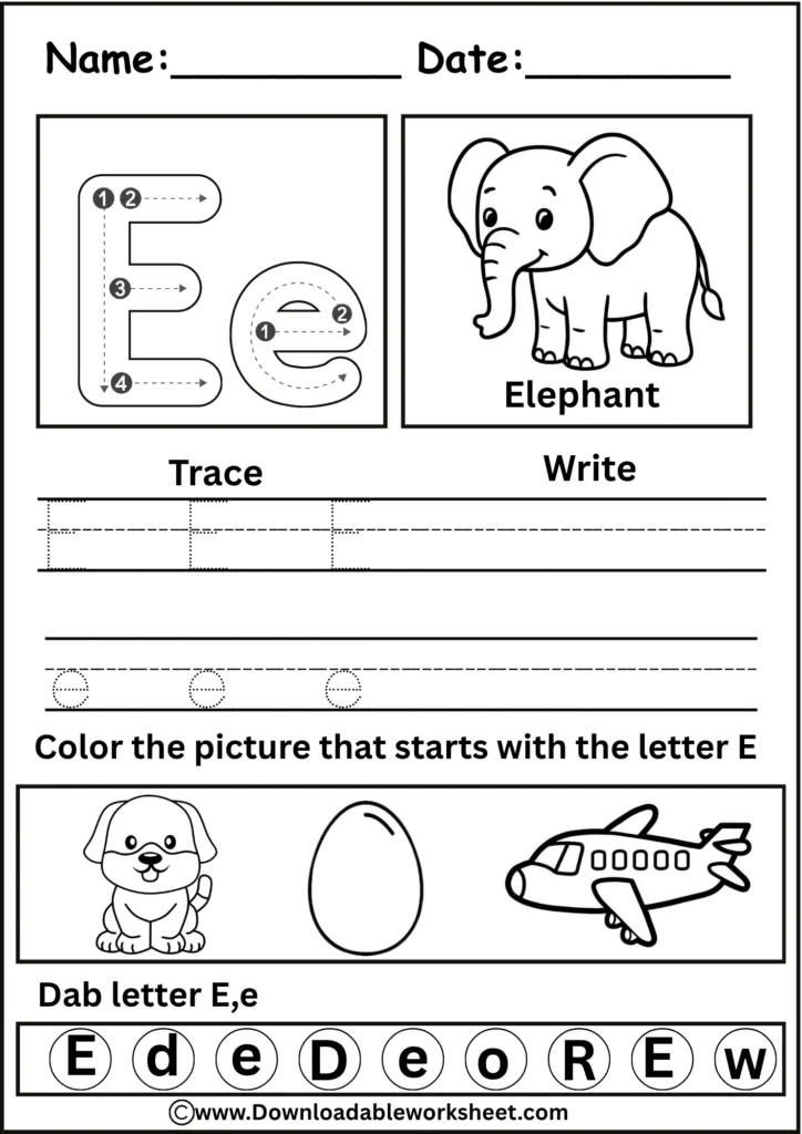 Letter E Worksheet