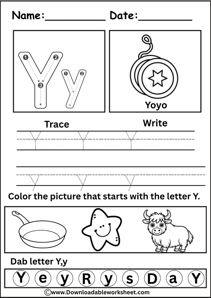 Letter Y Worksheet