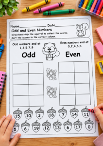 Odd and Even Numbers Worksheet for Grade 1