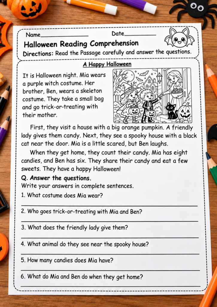 Halloween Reading Comprehension Worksheet