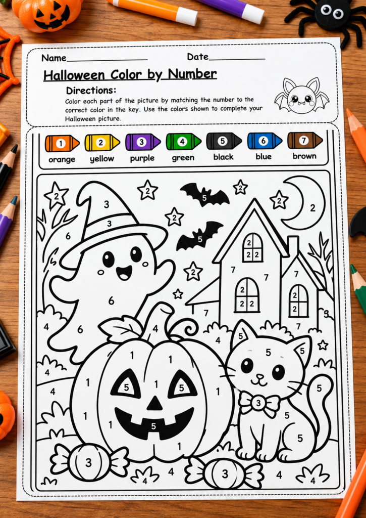 Halloween color by number