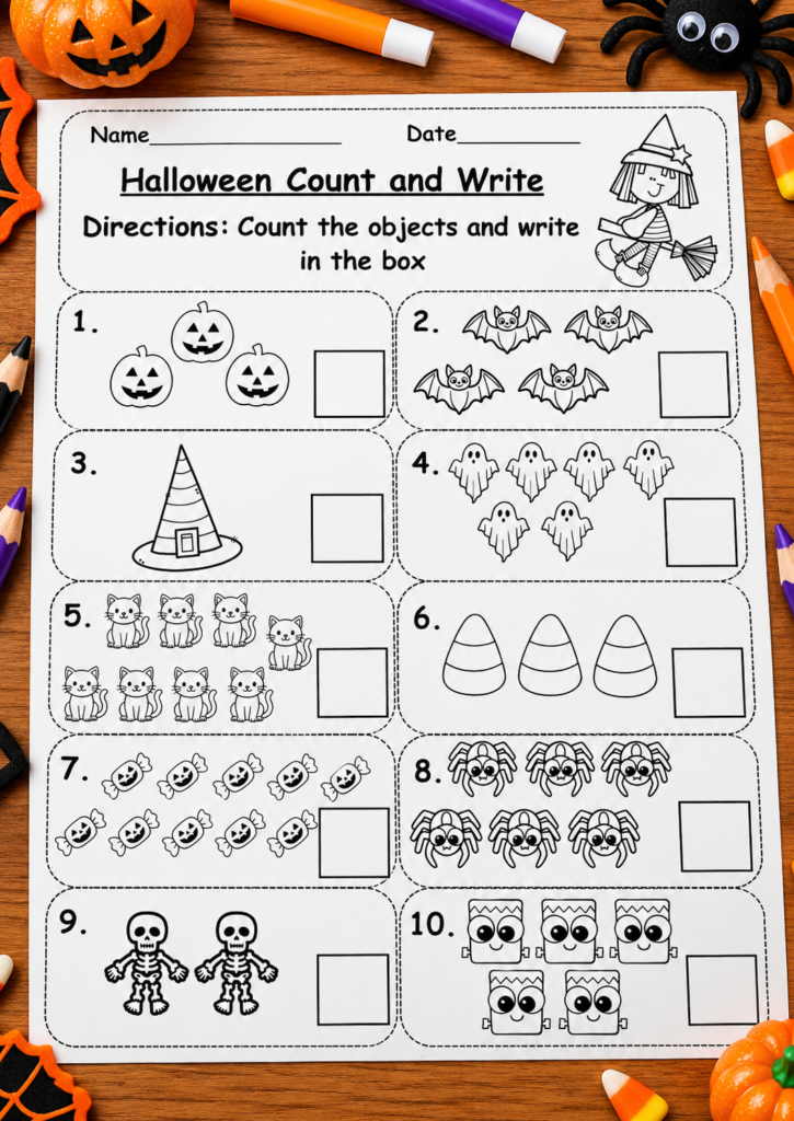 Halloween Count and Write worksheet