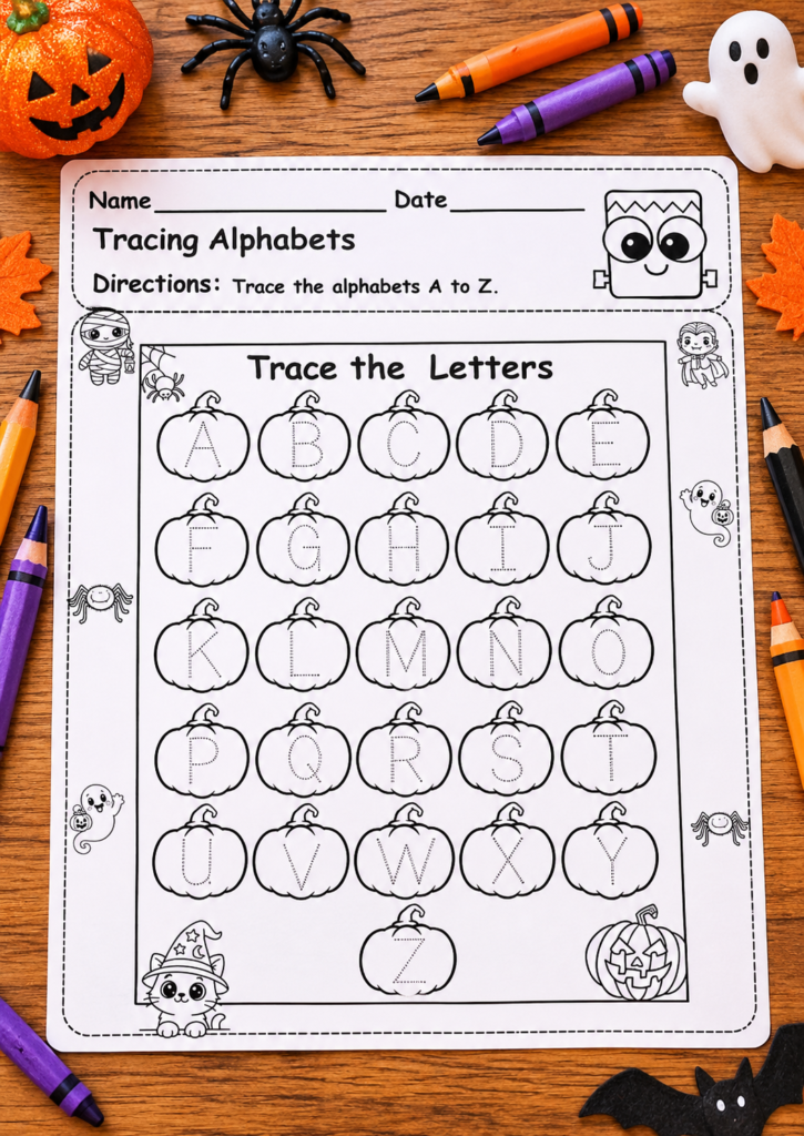 Hallowween Alphabet Tracing Worksheet